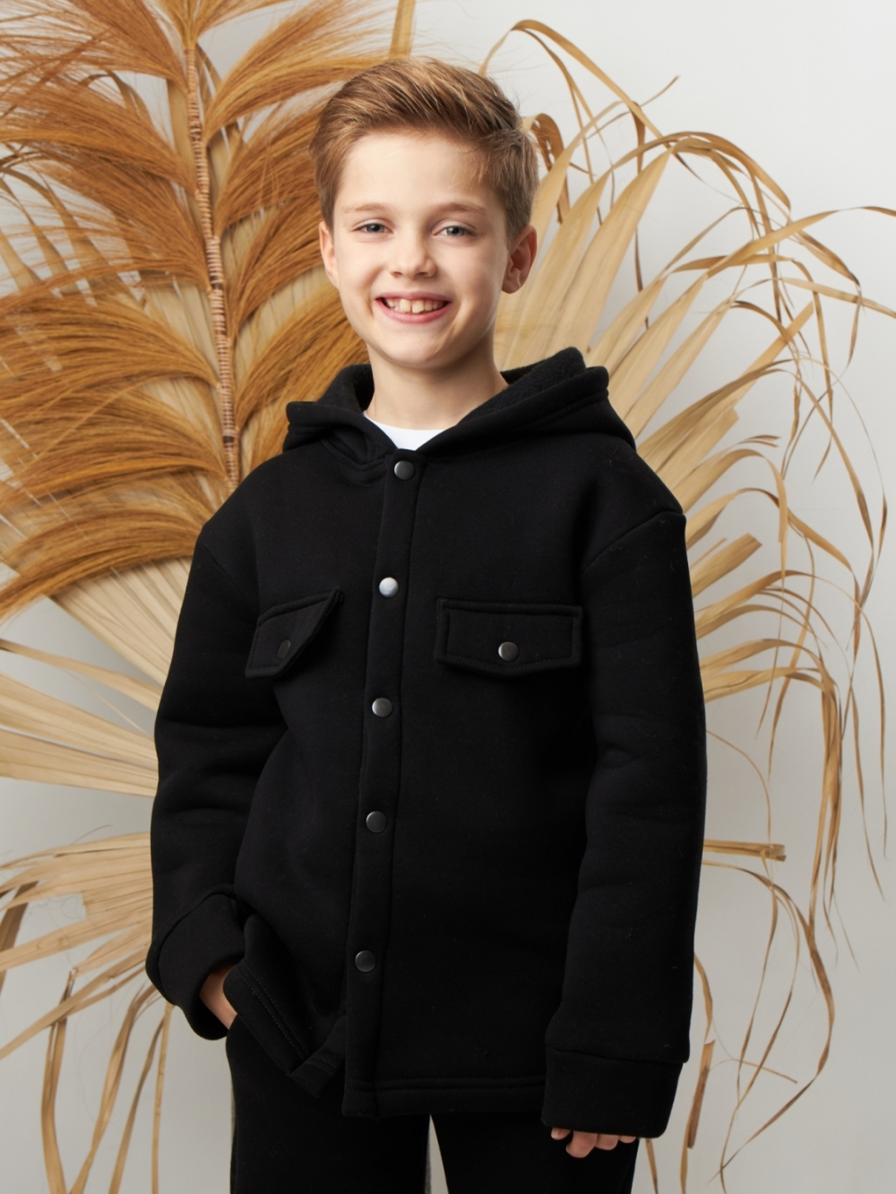 333. Костюм детский (Брюки+Толстовка) на кнопках, черный, хлопок 65%, 35% ПЭ, 3-х нитка с  начесом 98,104,110,116