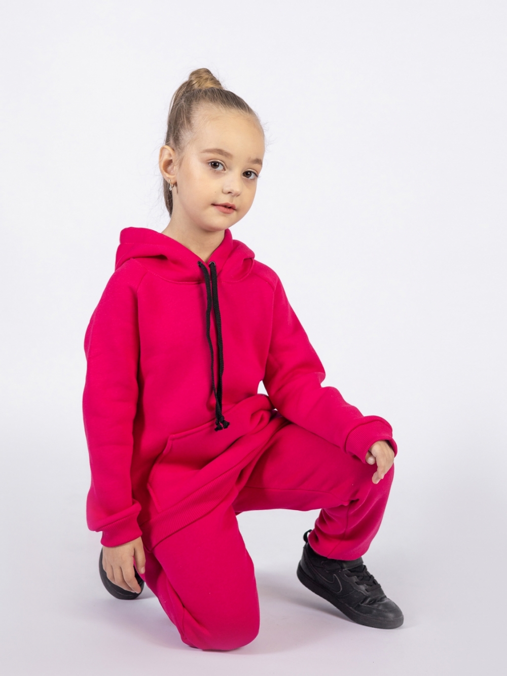 296-Ф. Свитшот с капюшоном + Штаны, хлопок 65%, 35% ПЭ, 3-х нитка (начес) фуксия 146,152,158