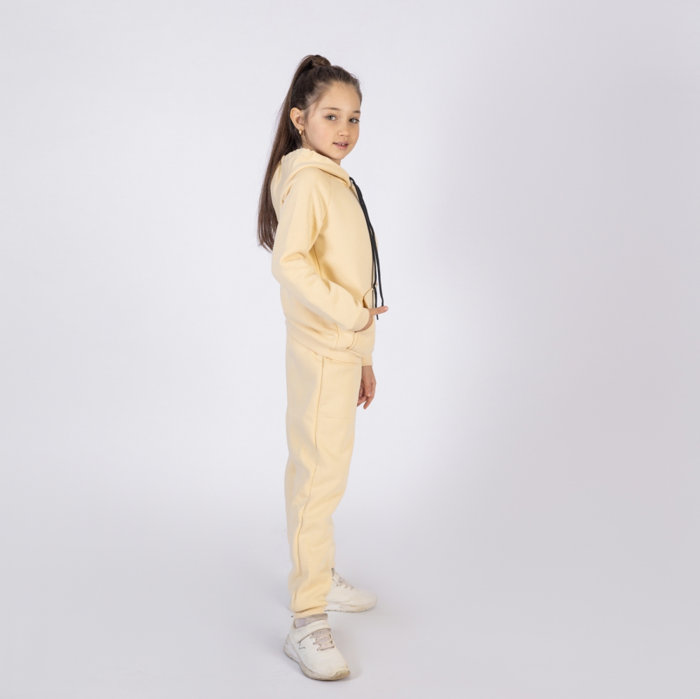 296-СЛ. Свитшот с капюшоном  + Штаны, хлопок 65%, 35%  ПЭ, 3-х нитка (начес) сливочный 80,86,92