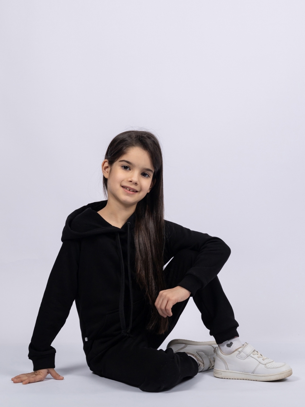 311-Ч. Свитшот с капюшоном + Штаны, хлопок 65%, 35% ПЭ, 3-х нитка ( без начеса) черный 80,86,92