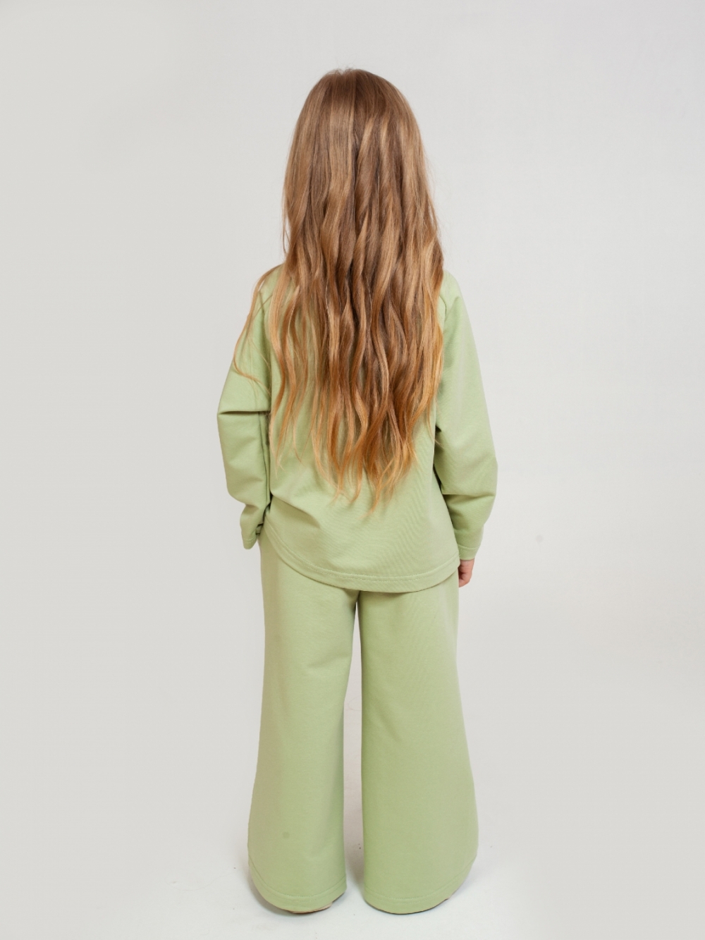 323-ФС. Костюм детский Палаццо, фисташка, 70% хлопок, 25% ПЭ, 5% лайкра, футер 2-х нитка без начеса, размеры 122,128,134,140