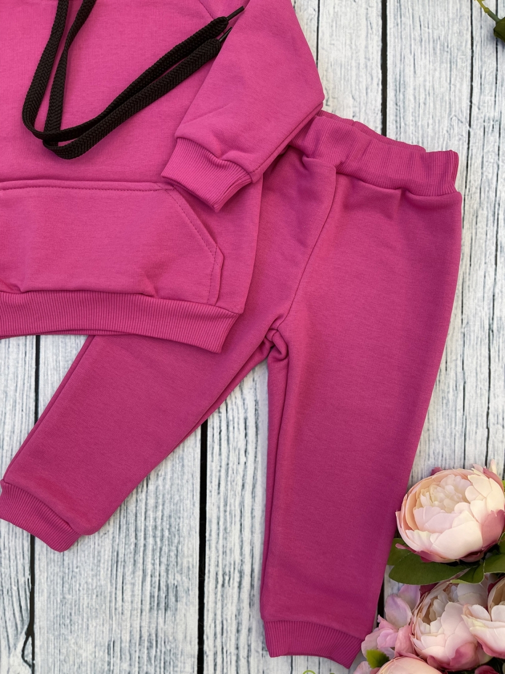 311-Ф. Свитшот с капюшоном + Штаны, хлопок 65%, 35% ПЭ, 3-х нитка ( без начеса) фуксия 122,128,134,140