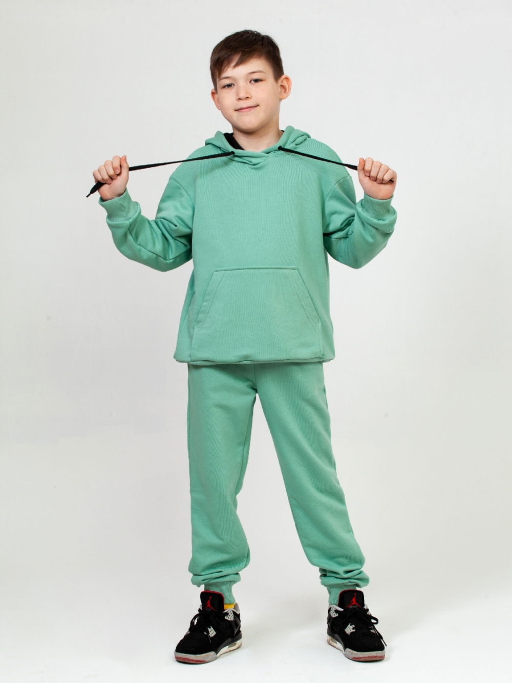 311-Х. Свитшот с капюшоном + Штаны, хлопок 65%, 35% ПЭ 3-х нитка ( без начеса) хаки 146,152,158