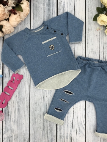 239. Костюм ясельный, хлопок 65%, 35% ПЭ, 3-х нитка футер без начеса, джинса 74,80,86