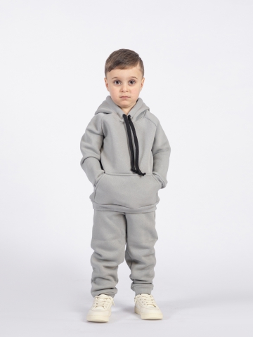 296-С. Свитшот с капюшоном  + Штаны, хлопок 65%, 35% ПЭ, 3-х нитка (начес) серый 80,86,92