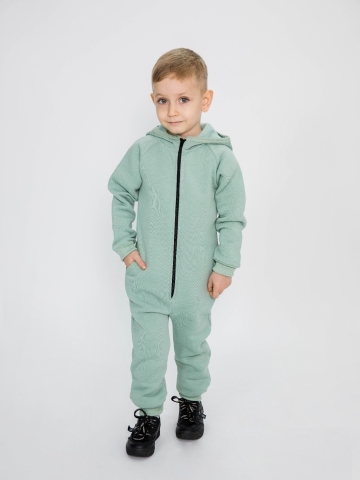 318-ОЛ. Комбинезон на молнии с капюшоном,  олива, хлопок 65%, 35% ПЭ, 3 нитка толстовка (начёс) 86,92,98,104