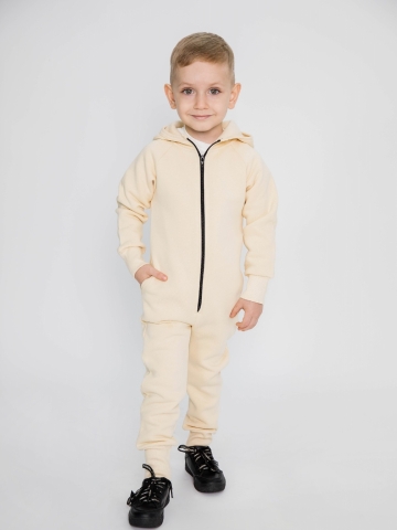 318-СЛ. Комбинезон на молнии с капюшоном, сливочный, хлопок 65%, 35% ПЭ, 3 нитка толстовка (начёс) 86,92,98,104