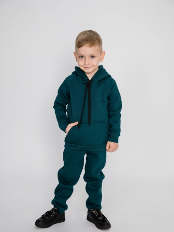 Купить оптом 296-И. Свитшот с капюшоном + Штаны, хлопок 65%, 35% ПЭ, 3-х нитка (начес) изумрудный 122,128,134,140 в Сыктывкаре