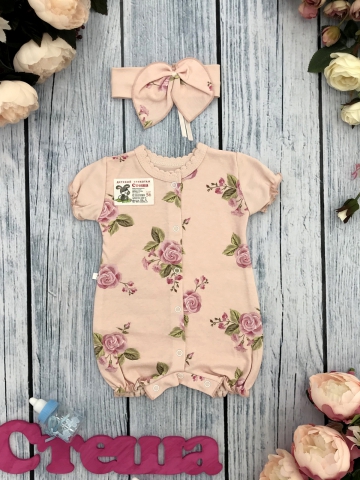 285. Песочник с розами, хлопок 100% интерлок 56,62,68,74,80.