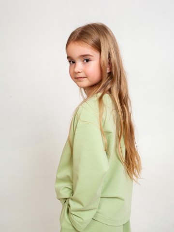 323-ФС. Костюм детский Палаццо, фисташка, 70% хлопок, 25% ПЭ, 5% лайкра, футер 2-х нитка без начеса, размеры 122,128,134,140