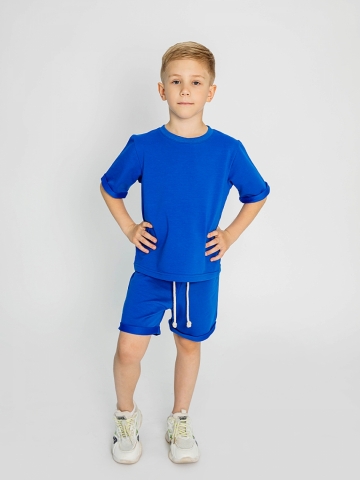 313-ЭЛ. Футболка + шорты, хлопок 70%, 25% ПЭ, 5% лайкра 2 нитка петля, электрик 122,128,134,140