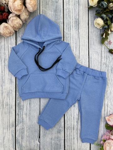 311-Г. Свитшот с капюшоном + Штаны, хлопок 65%, 35% ПЭ, 3-х нитка ( без начеса) голубой 122,128,134,140